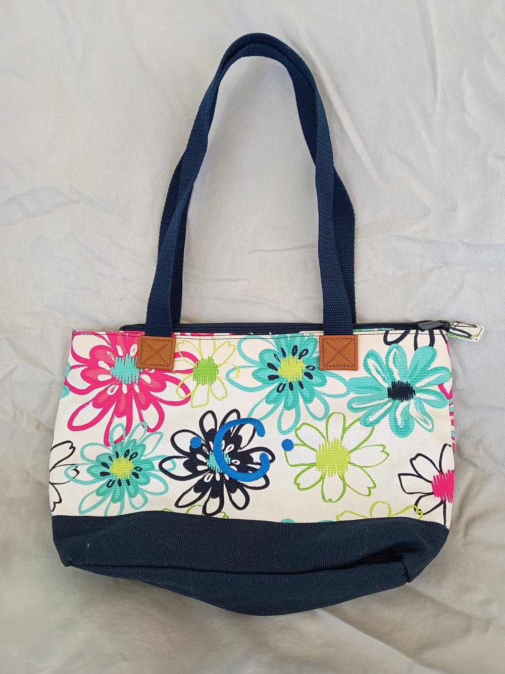 Thirty-One Floral Canvas Tote in Navy, Pink, Teal, Lime